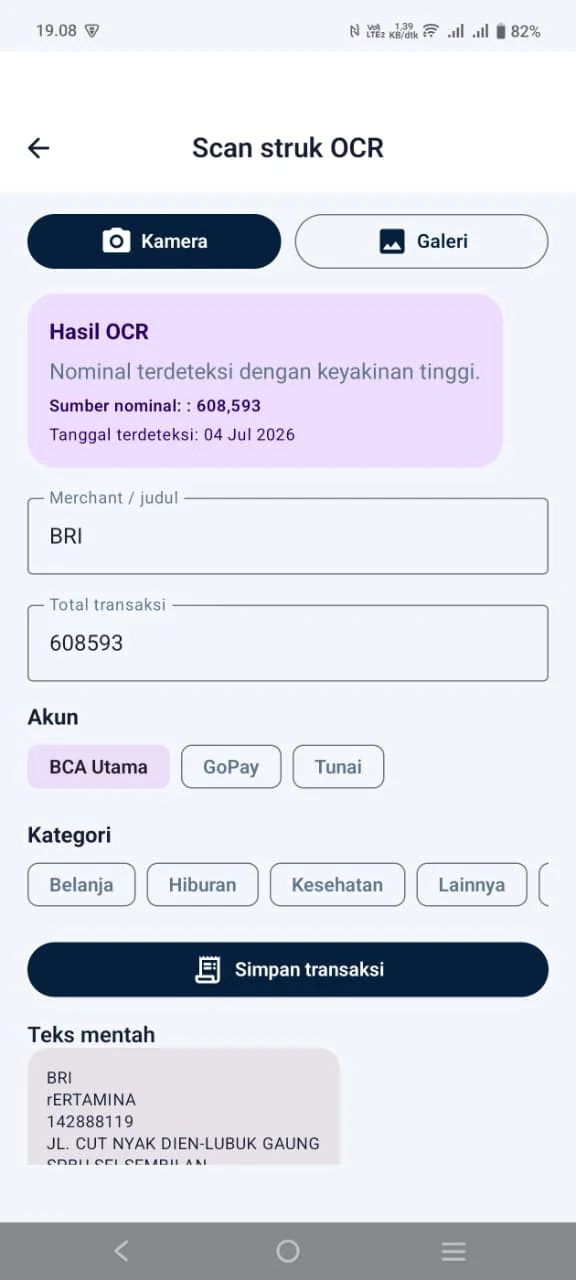 Tampilan Scan Struk OCR SakuPro