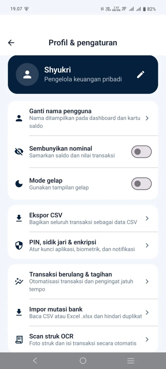 Tampilan Profil & Pengaturan SakuPro