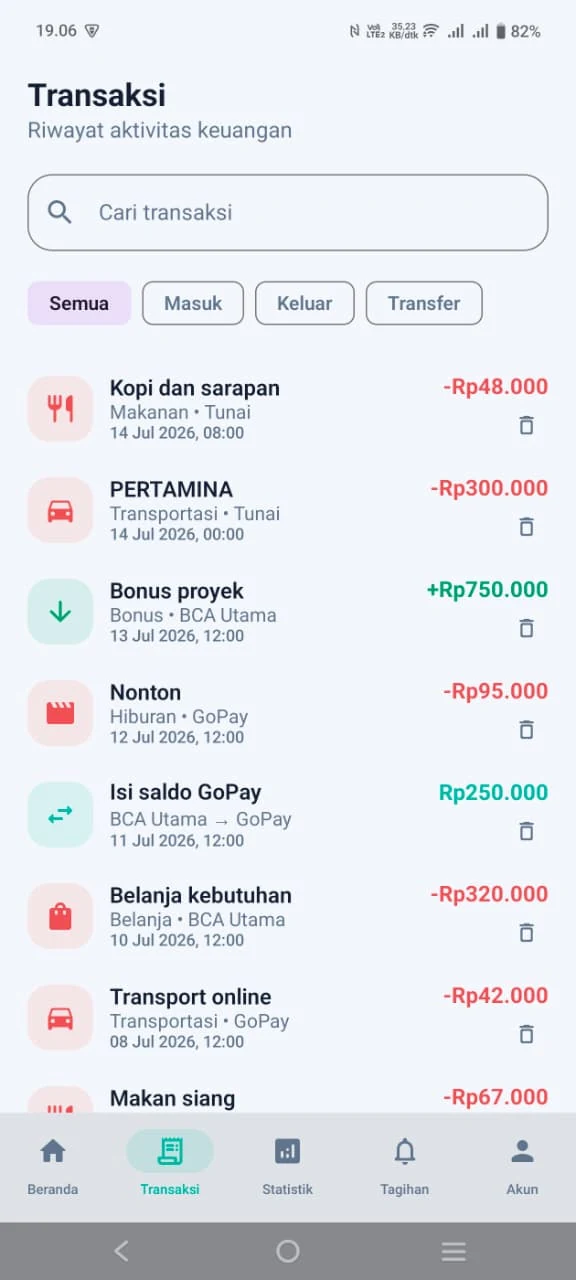 Tampilan Transaksi SakuPro